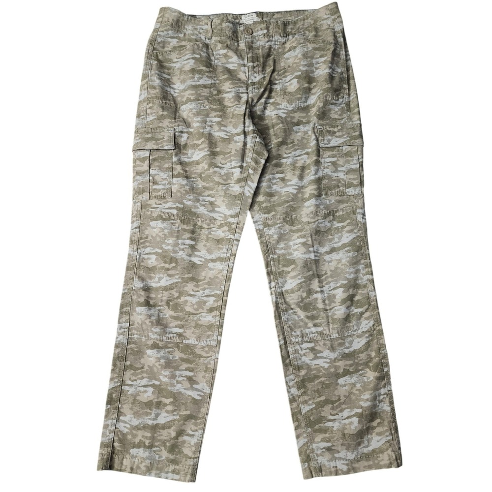 L.L.Bean Women Cargo Pants Green Camo Favorite Fit Stretch Straight Size 16 REG